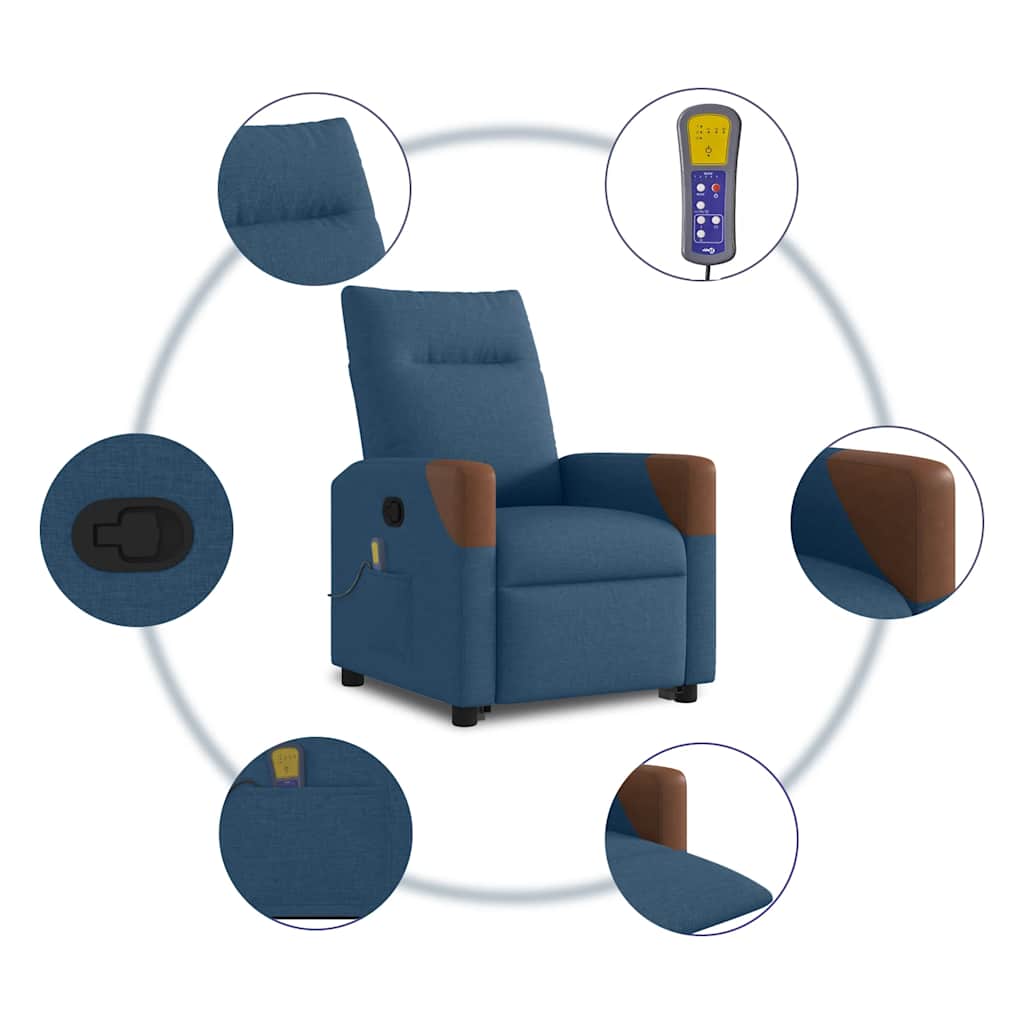 Poltrona reclinável elevatória de massagens tecido azul
