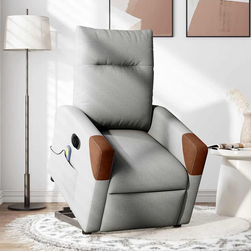 Poltrona elétrica elevatória massagens tecido cinzento-nublado