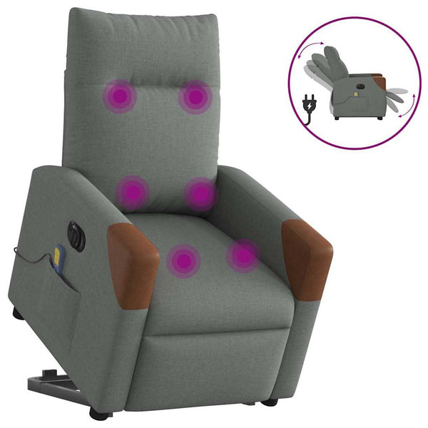 Poltrona elétrica elevatória massagens tecido cinzento-escuro