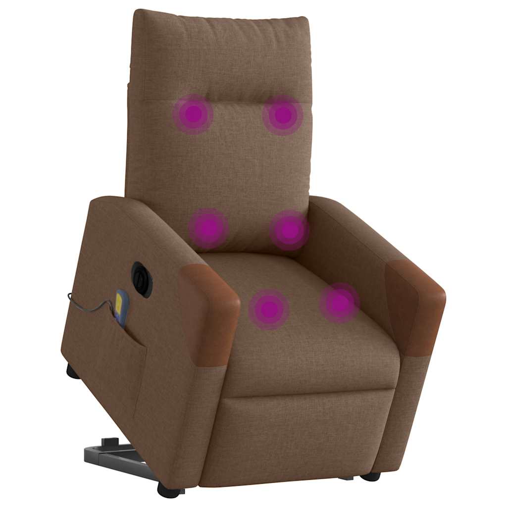 Poltrona elétrica elevatória massagens tecido castanho