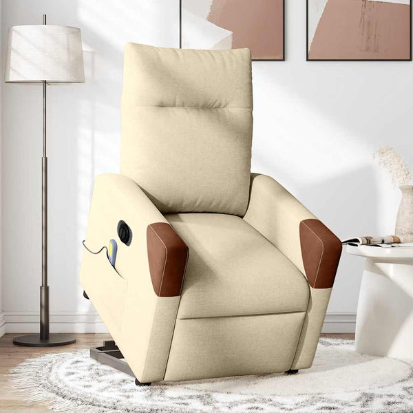 Poltrona elétrica elevatória massagens tecido creme