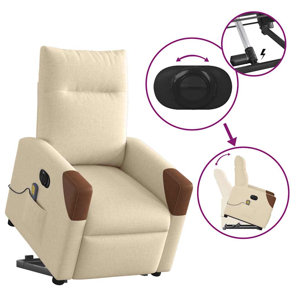 Poltrona elétrica elevatória massagens tecido creme