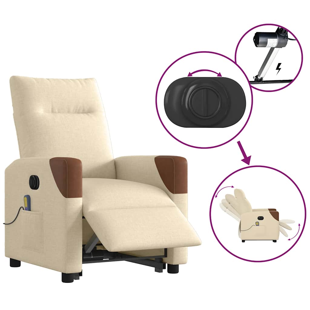 Poltrona elétrica elevatória massagens tecido creme