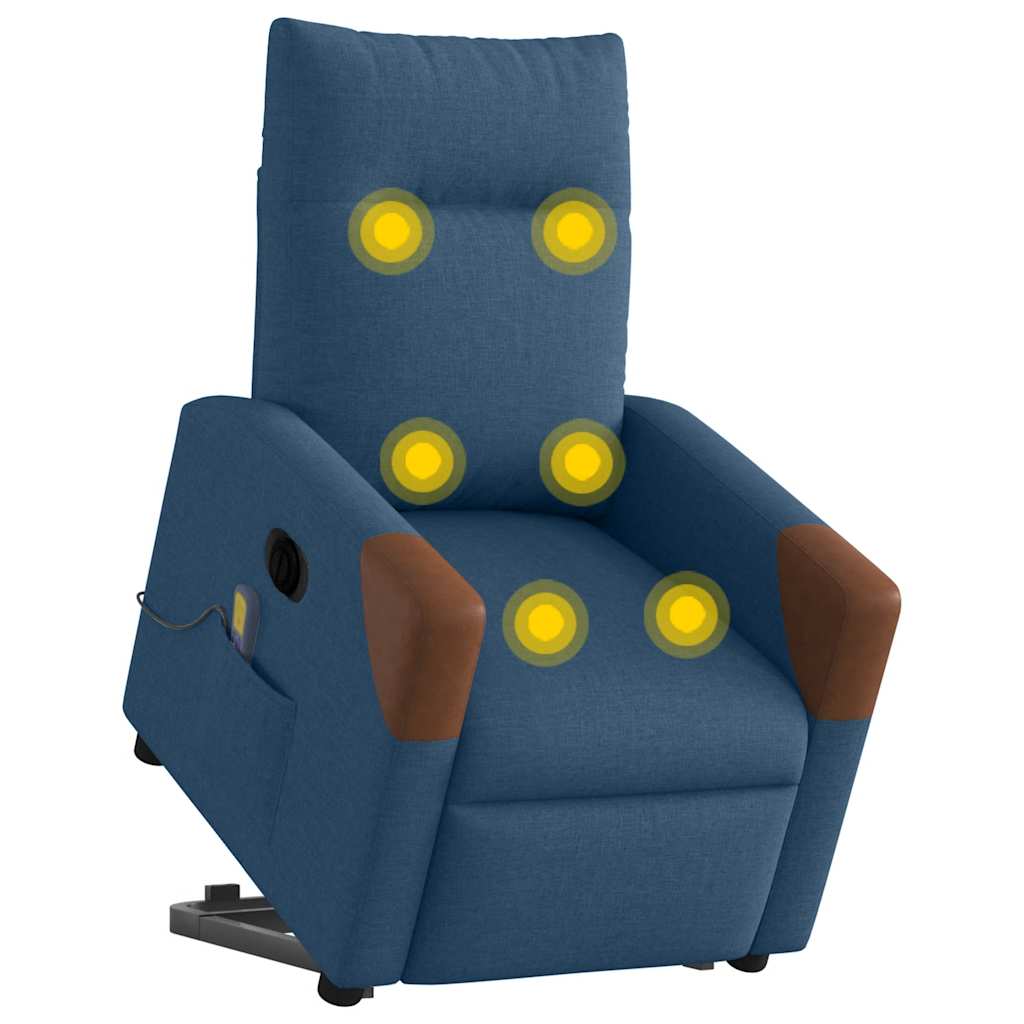 Poltrona massagens elétrica reclinável elevatória tecido azul