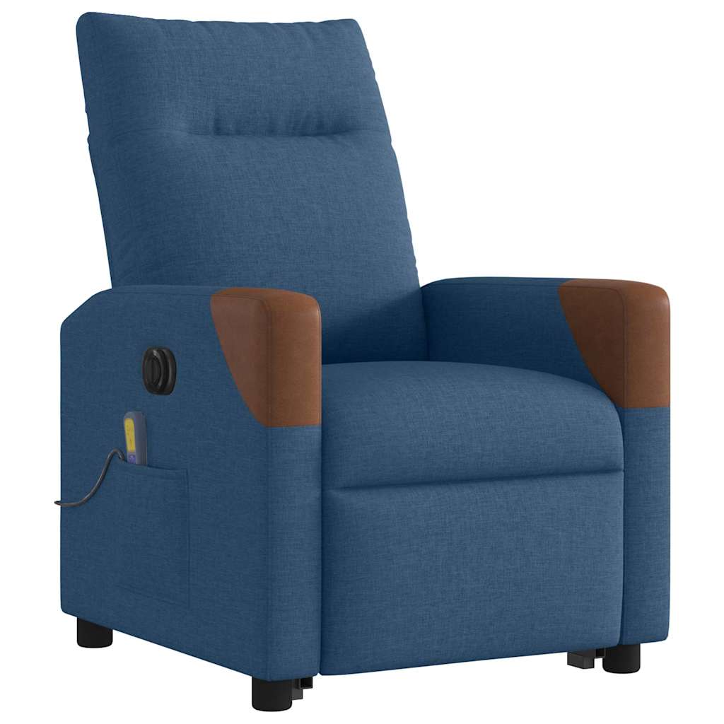 Poltrona massagens elétrica reclinável elevatória tecido azul