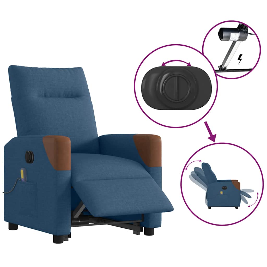 Poltrona massagens elétrica reclinável elevatória tecido azul