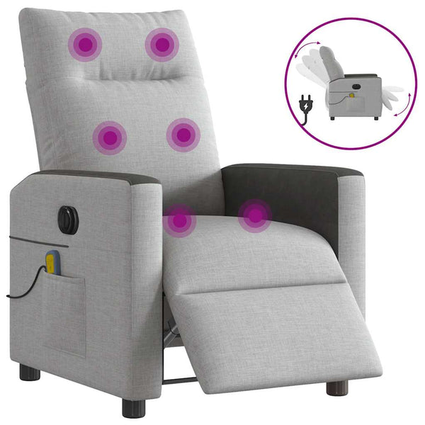 Poltrona massagens reclinável elétrica tecido cinzento-nublado