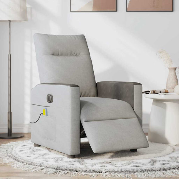 Poltrona massagens reclinável elétrica tecido cinzento-nublado