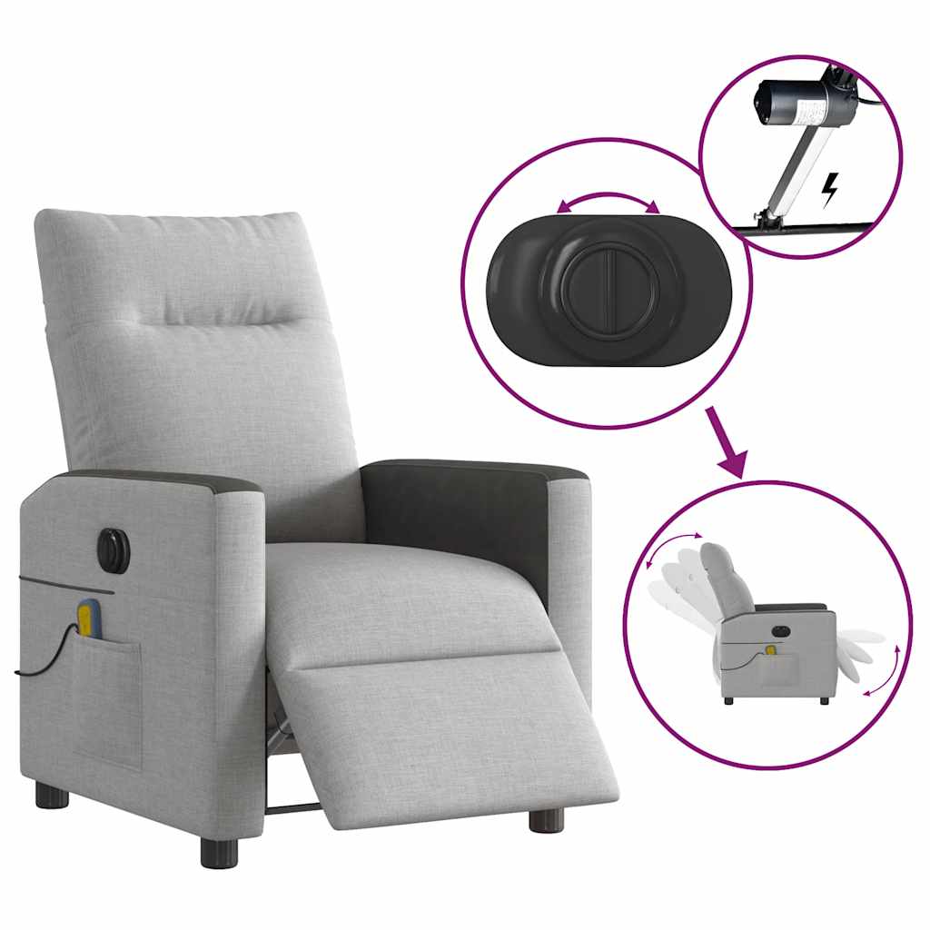 Poltrona massagens reclinável elétrica tecido cinzento-nublado