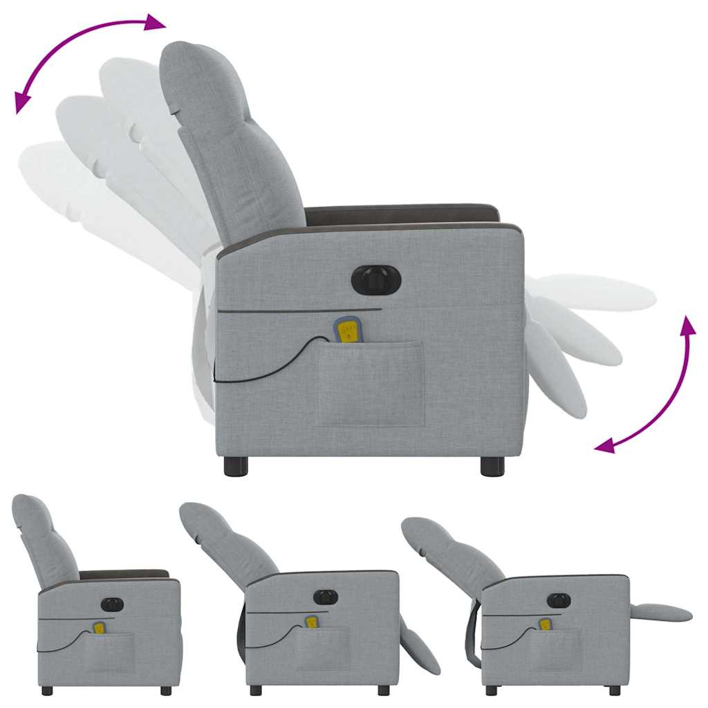 Poltrona de massagens reclinável elétrica tecido cinzento-claro