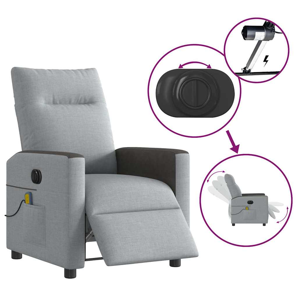 Poltrona de massagens reclinável elétrica tecido cinzento-claro