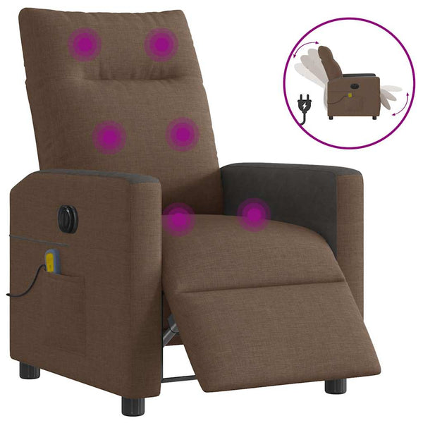 Poltrona de massagens reclinável elétrica tecido castanho