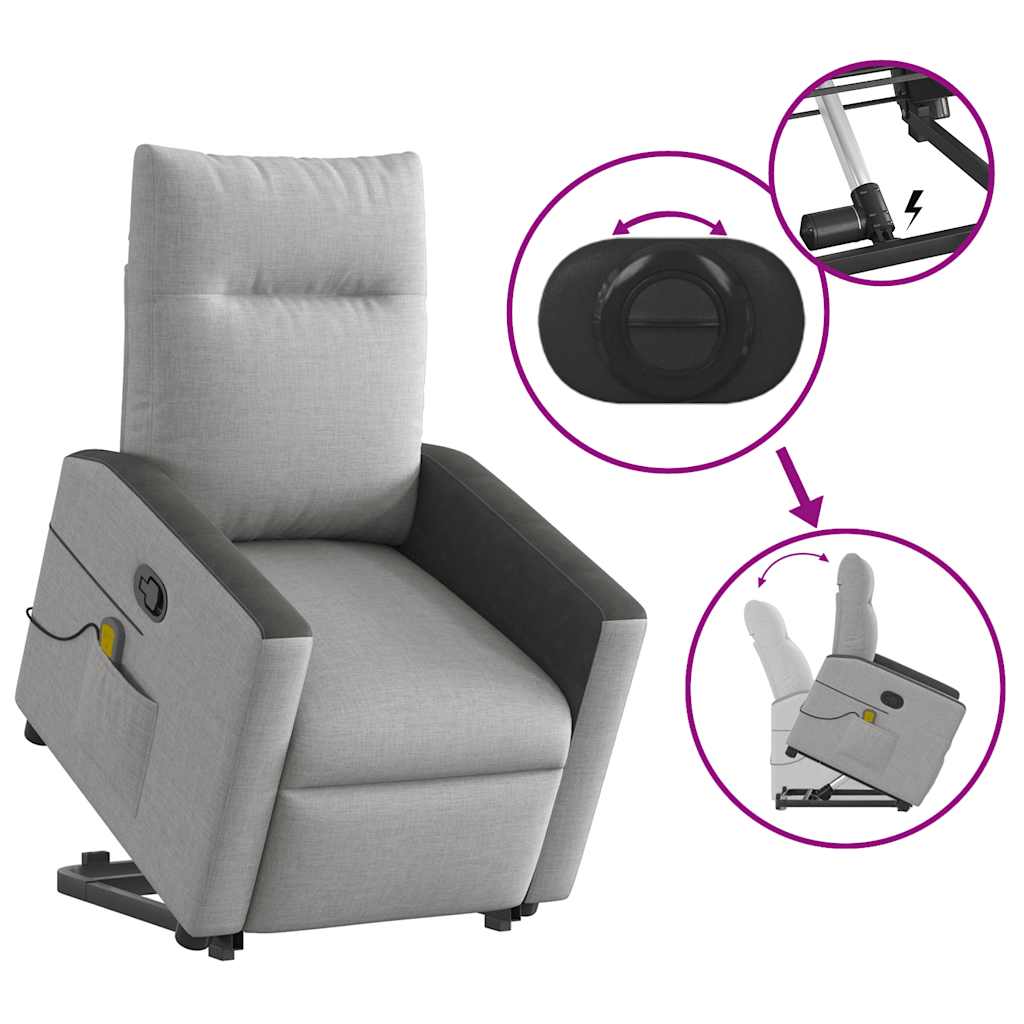 Poltrona elevatória de massagens tecido cinzento-nublado