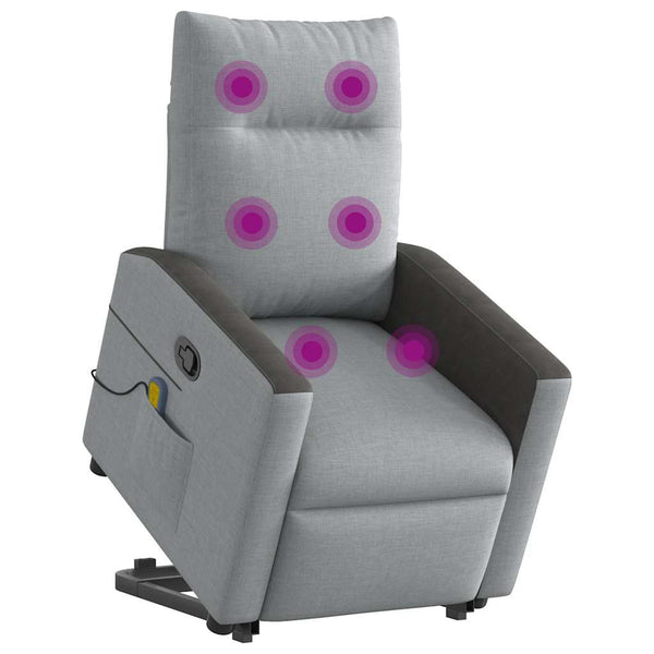 Poltrona reclinável massagens tecido cinzento-claro