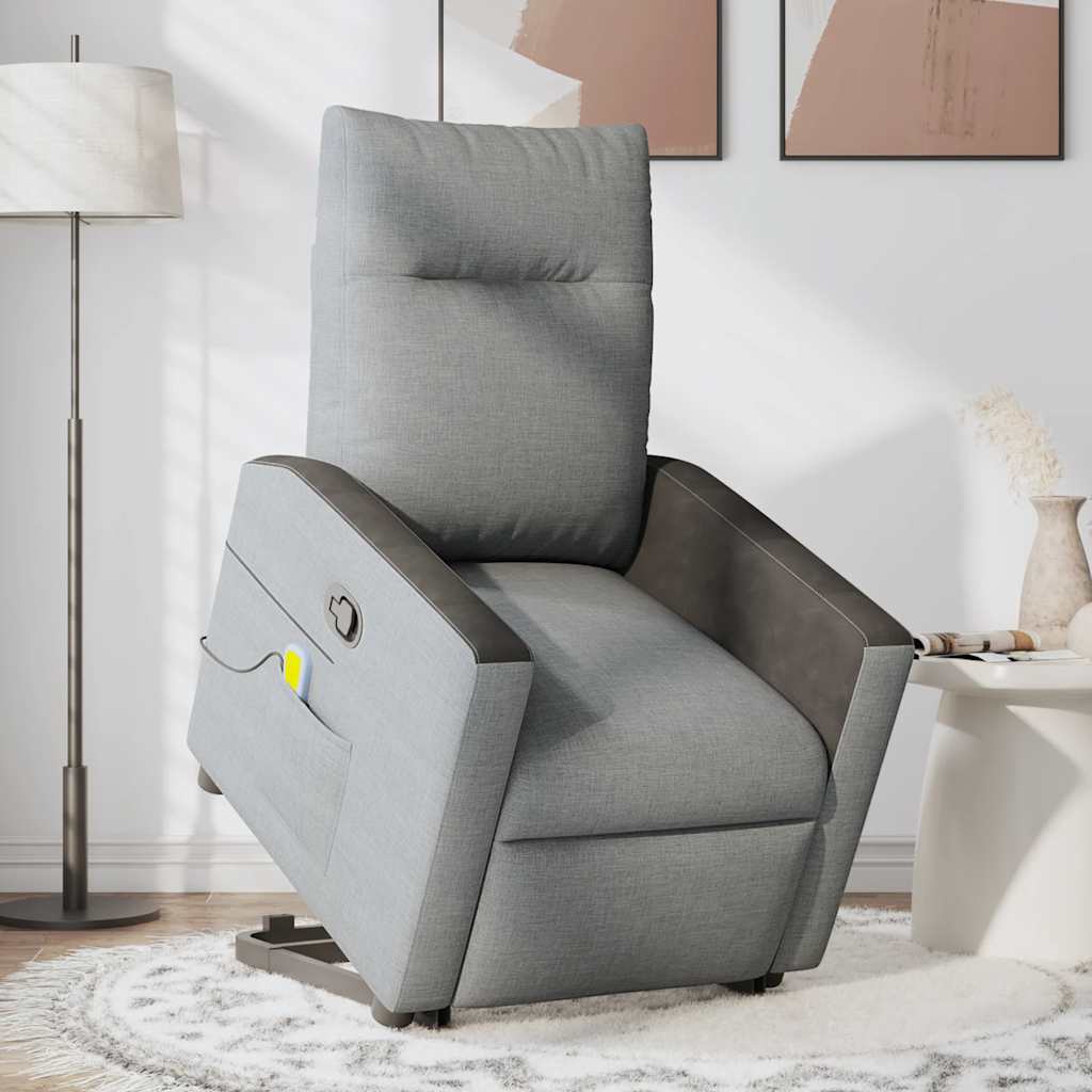 Poltrona reclinável massagens tecido cinzento-claro