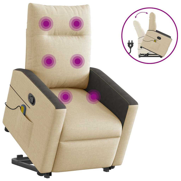 Poltrona elevatória de massagens tecido cor creme