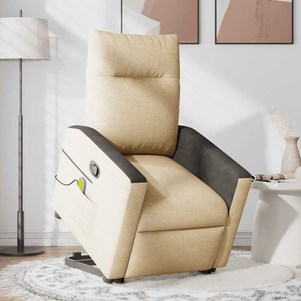 Poltrona elevatória de massagens tecido cor creme