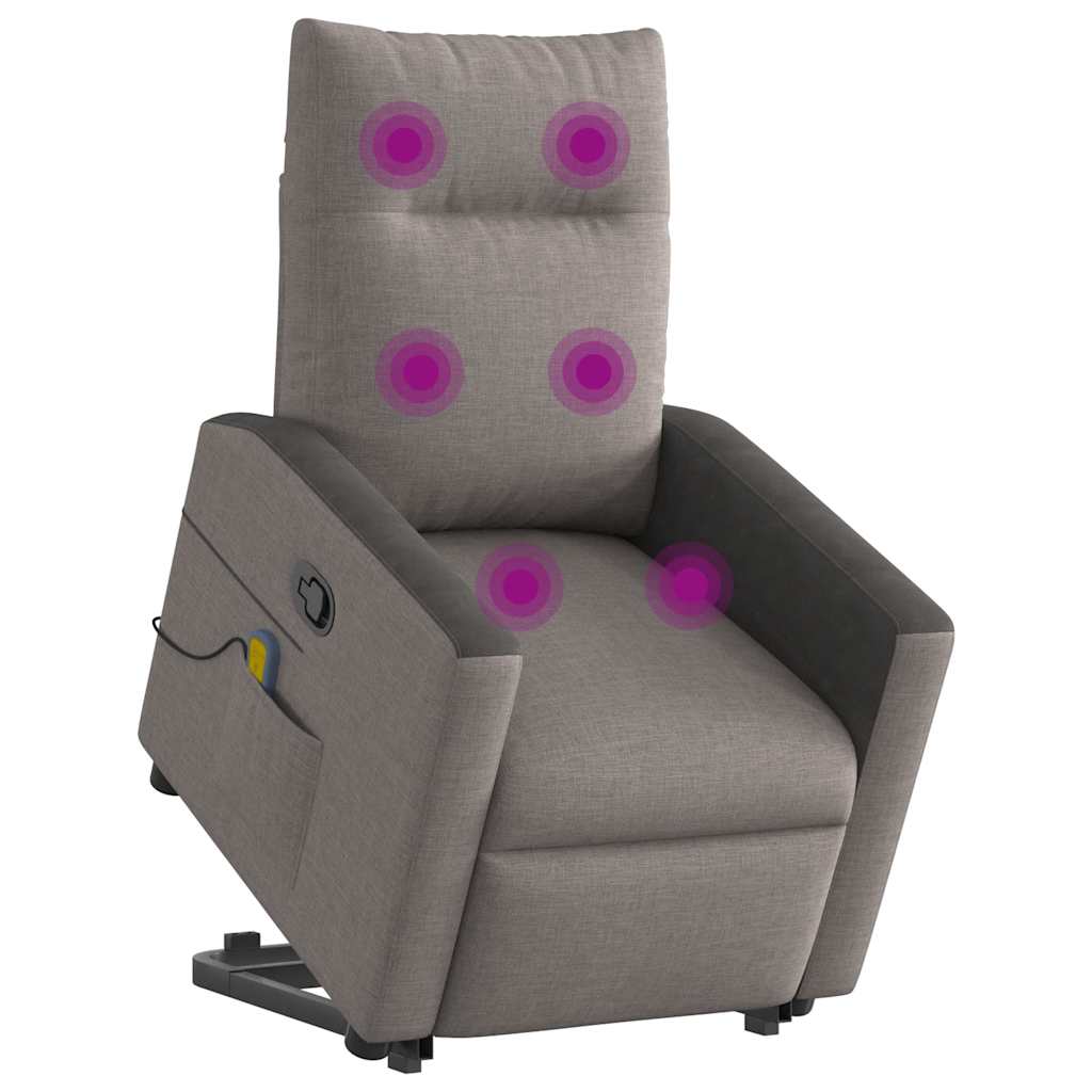 Poltrona elevatória de massagens tecido cinzento-acastanhado