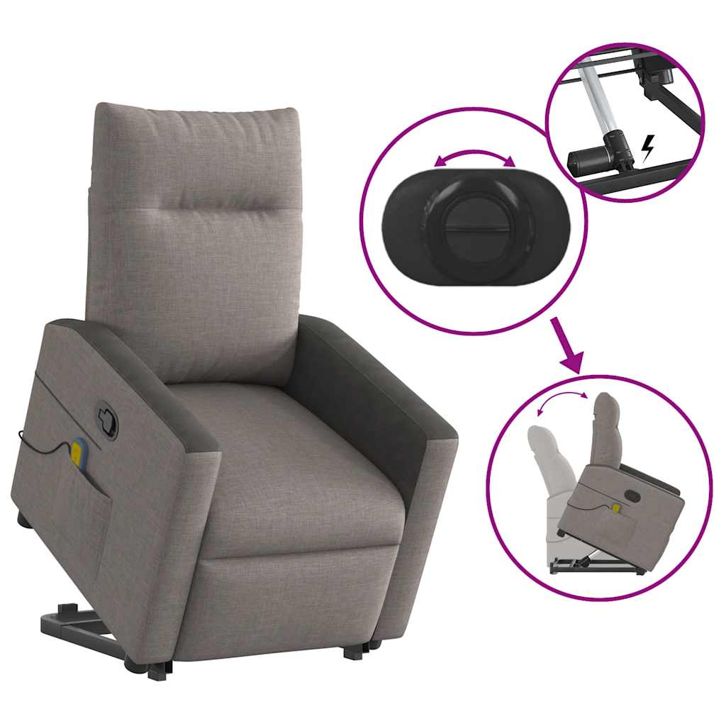 Poltrona elevatória de massagens tecido cinzento-acastanhado