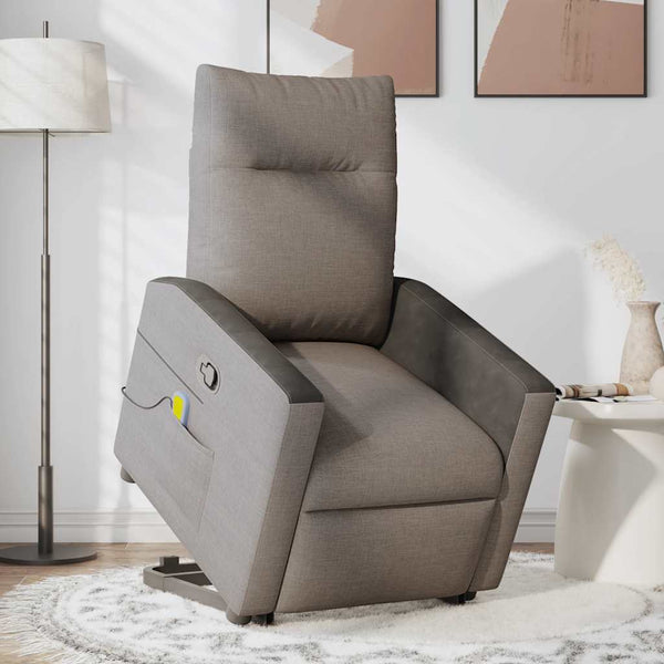Poltrona elevatória de massagens tecido cinzento-acastanhado