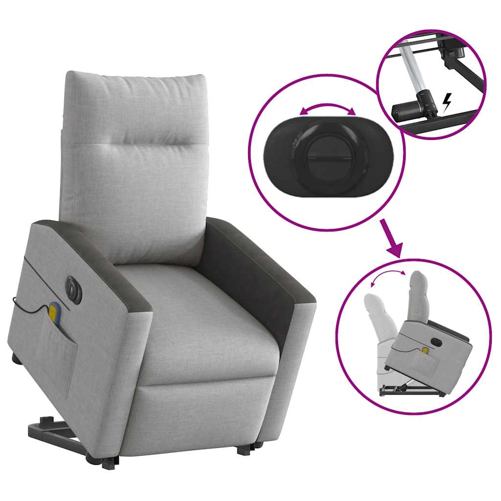 Poltrona elétrica elevatória massagens tecido cinzento-nublado