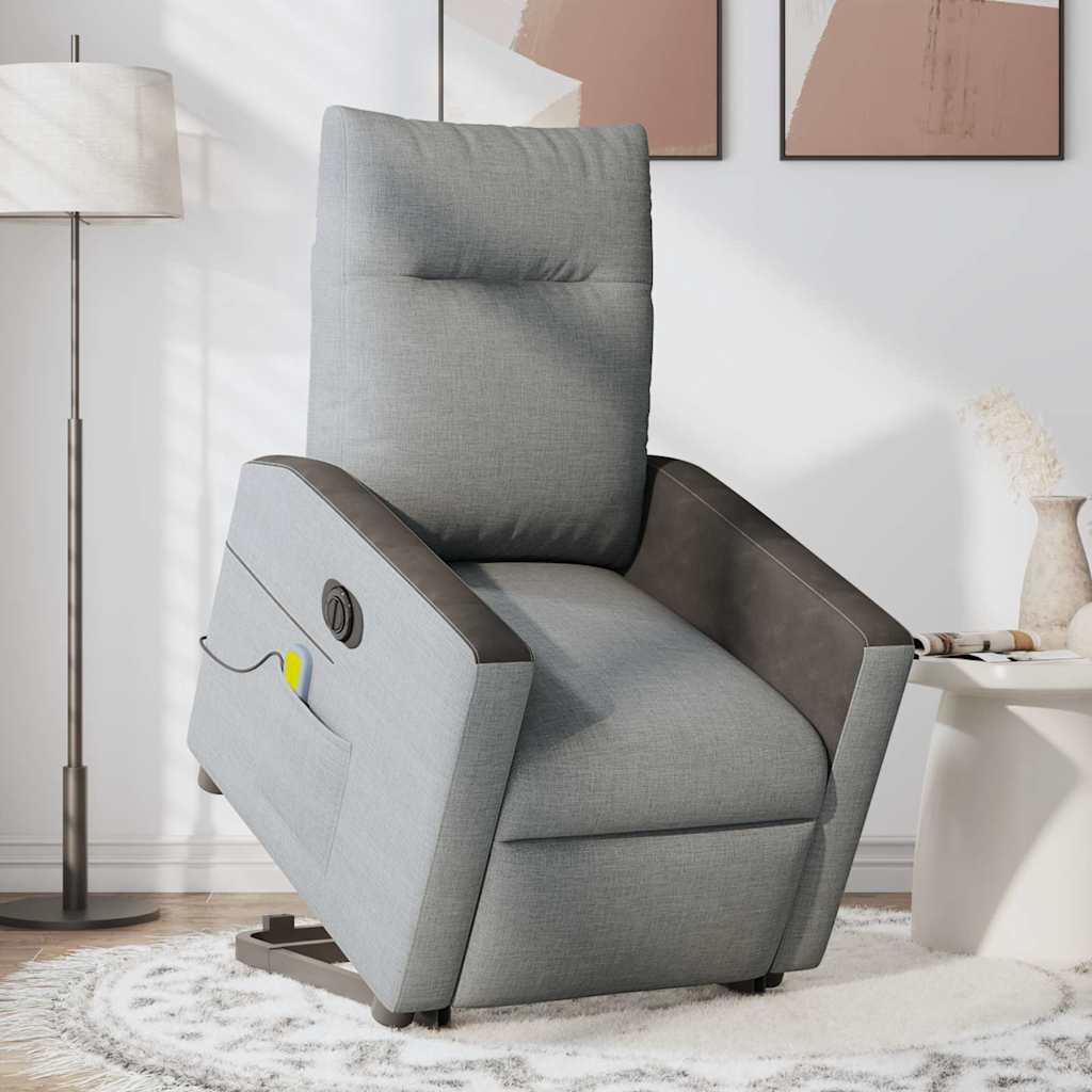 Poltrona elétrica reclinável massagens tecido cinzento-claro