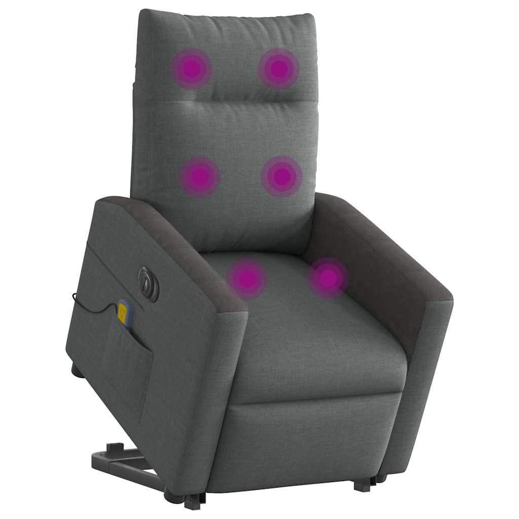 Poltrona elétrica elevatória massagens tecido cinzento-escuro