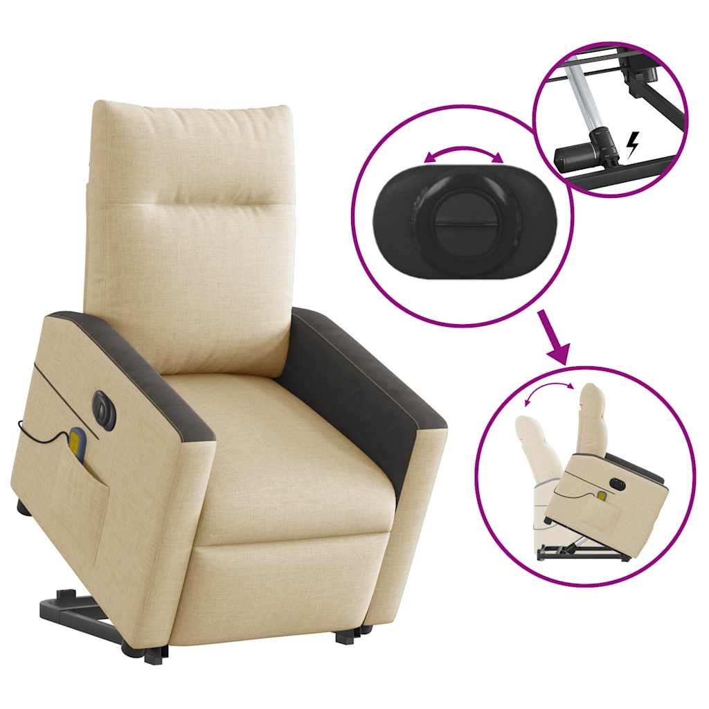 Poltrona elétrica elevatória massagens tecido creme
