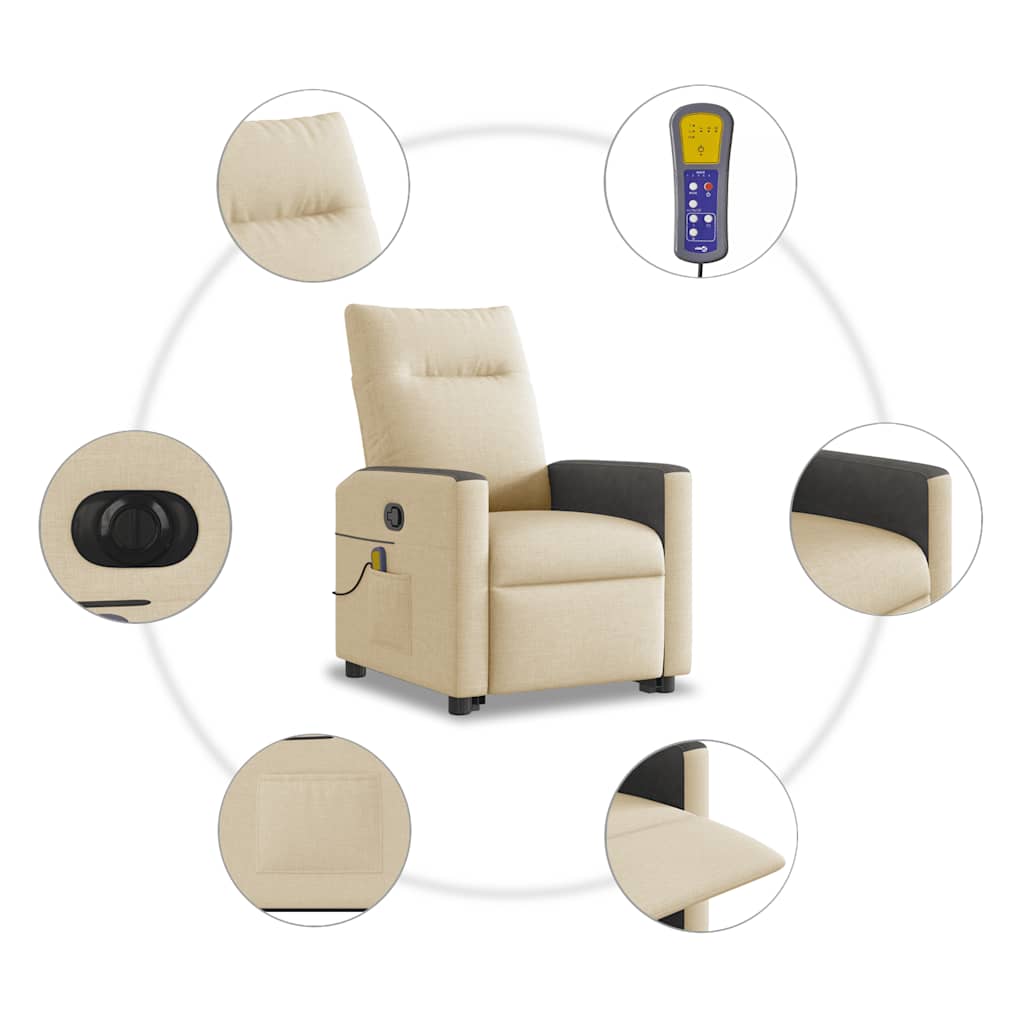 Poltrona elétrica elevatória massagens tecido creme