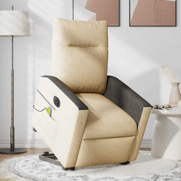 Poltrona elétrica elevatória massagens tecido creme