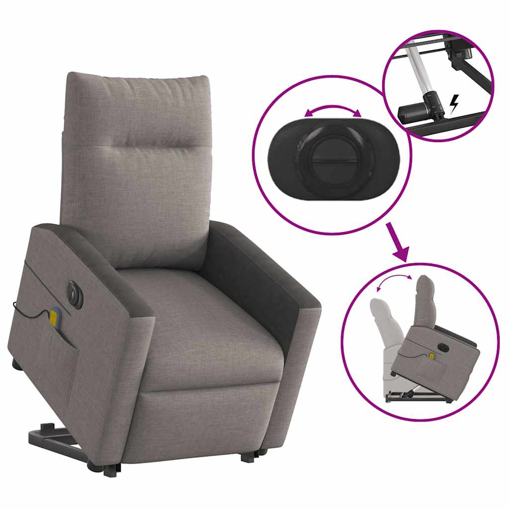 Poltrona elétrica elevatória massagens tecido cinza-acastanhado