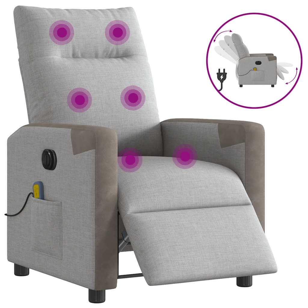 Poltrona massagens reclinável elétrica tecido cinzento-nublado