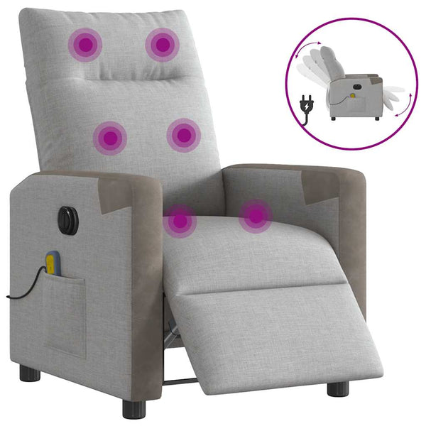 Poltrona massagens reclinável elétrica tecido cinzento-nublado