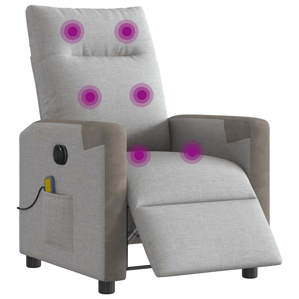 Poltrona massagens reclinável elétrica tecido cinzento-nublado