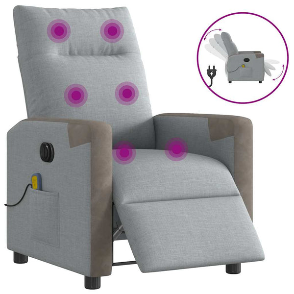 Poltrona de massagens reclinável elétrica tecido cinzento-claro