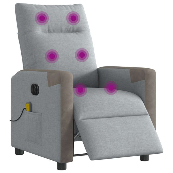 Poltrona de massagens reclinável elétrica tecido cinzento-claro