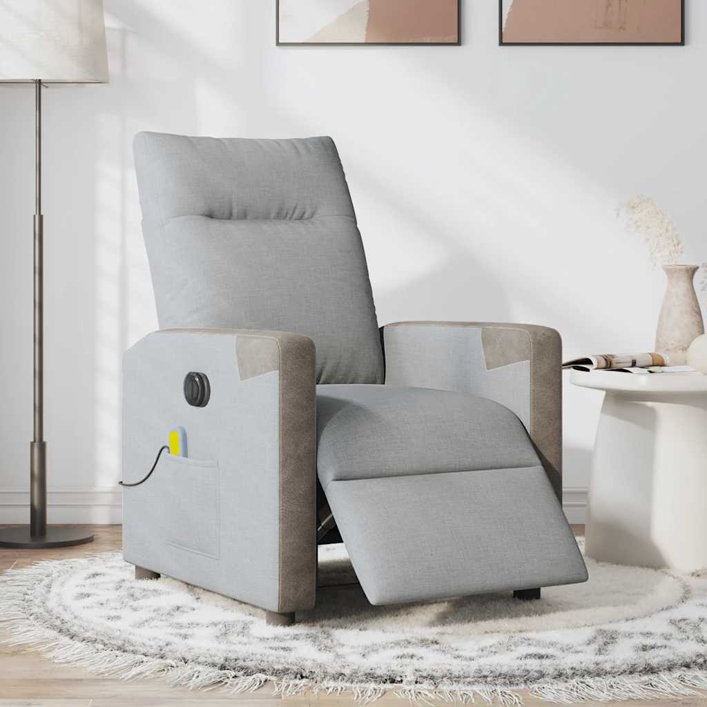Poltrona de massagens reclinável elétrica tecido cinzento-claro
