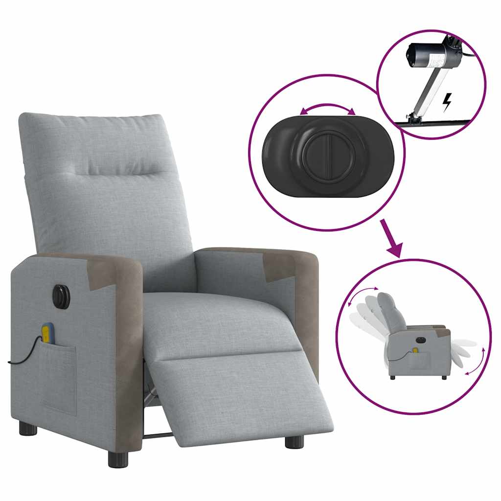 Poltrona de massagens reclinável elétrica tecido cinzento-claro