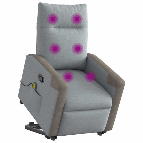 Poltrona reclinável massagens tecido cinzento-claro