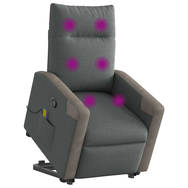 Poltrona elevatória de massagens tecido cinzento-escuro