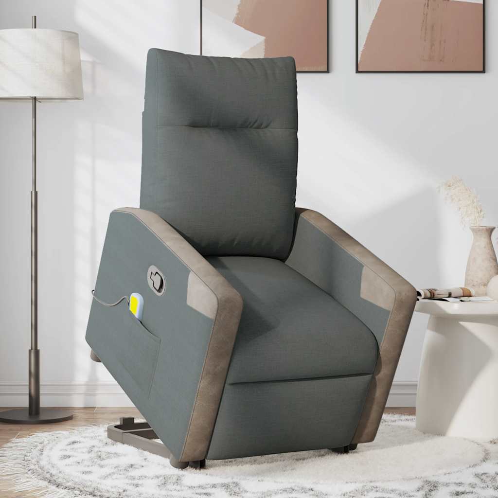 Poltrona elevatória de massagens tecido cinzento-escuro