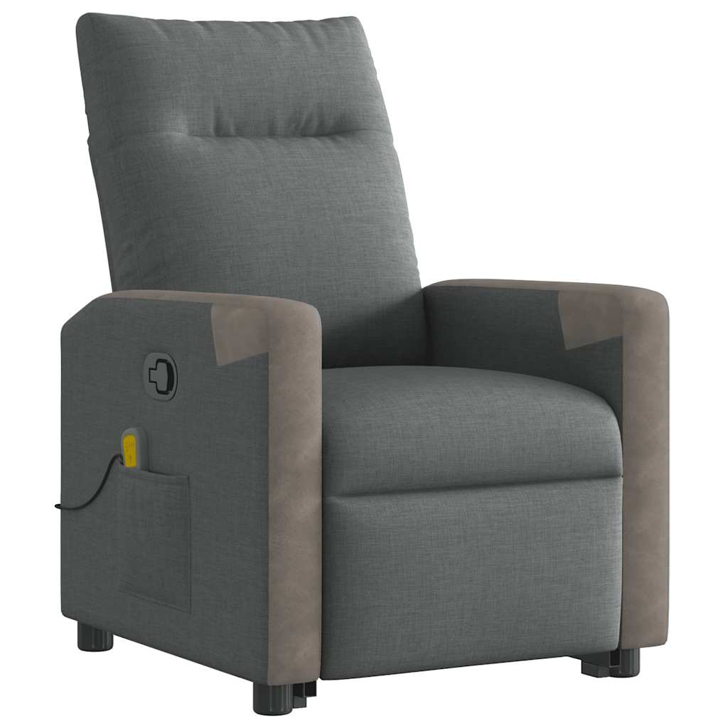 Poltrona elevatória de massagens tecido cinzento-escuro