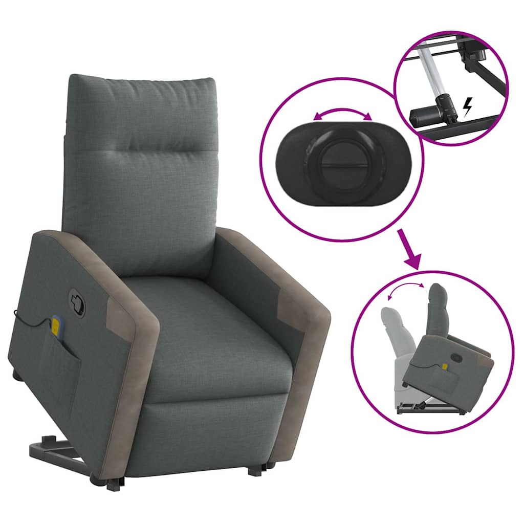 Poltrona elevatória de massagens tecido cinzento-escuro