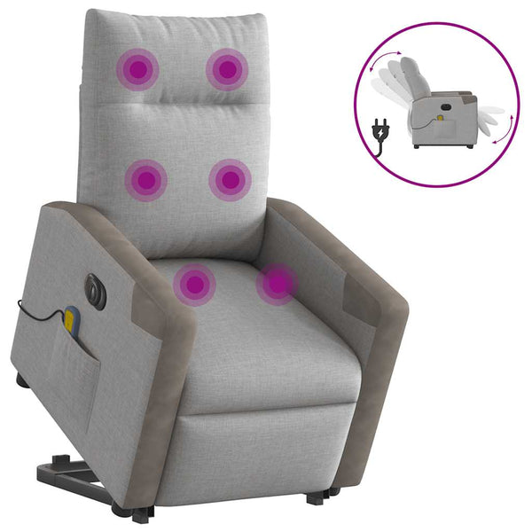 Poltrona elétrica elevatória massagens tecido cinzento-nublado