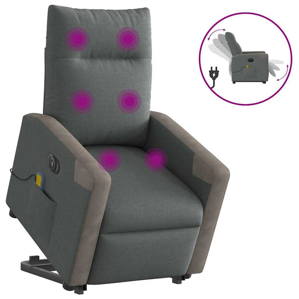 Poltrona elétrica elevatória massagens tecido cinzento-escuro