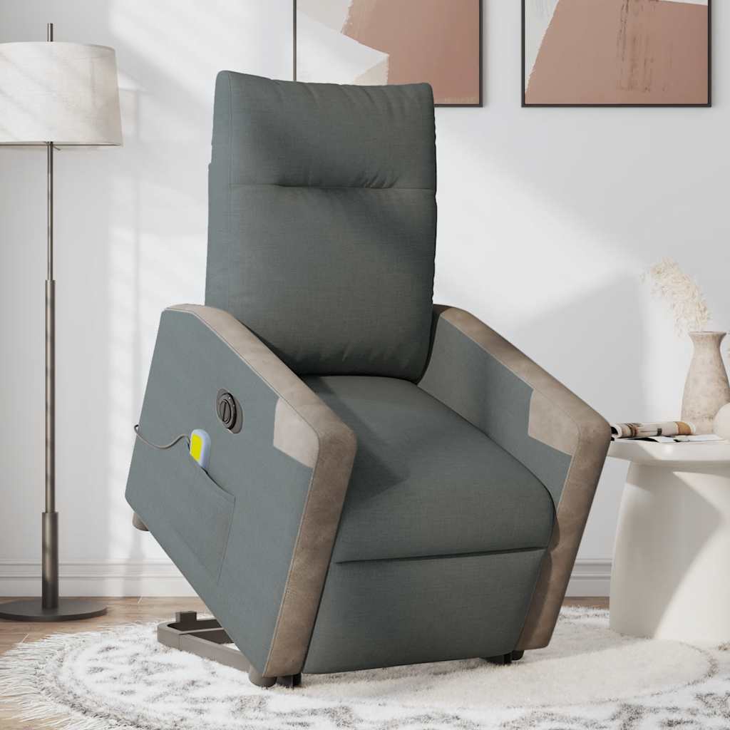 Poltrona elétrica elevatória massagens tecido cinzento-escuro