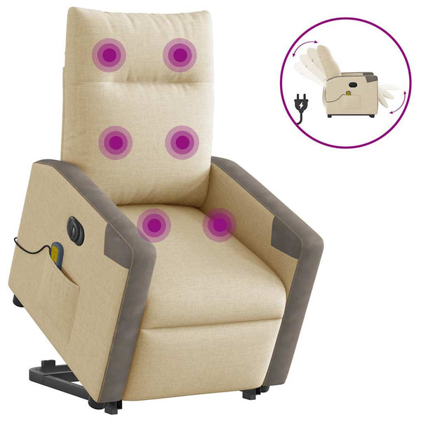 Poltrona elétrica elevatória massagens tecido creme