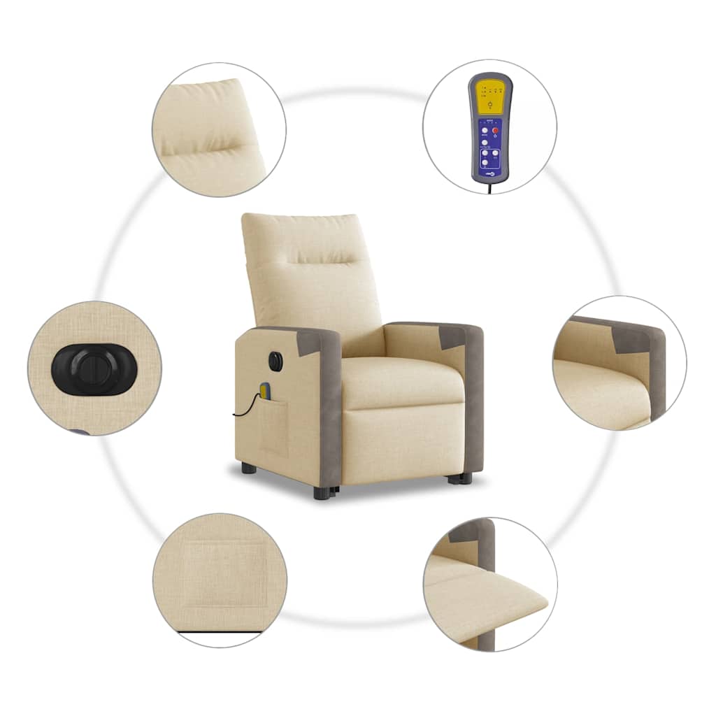 Poltrona elétrica elevatória massagens tecido creme