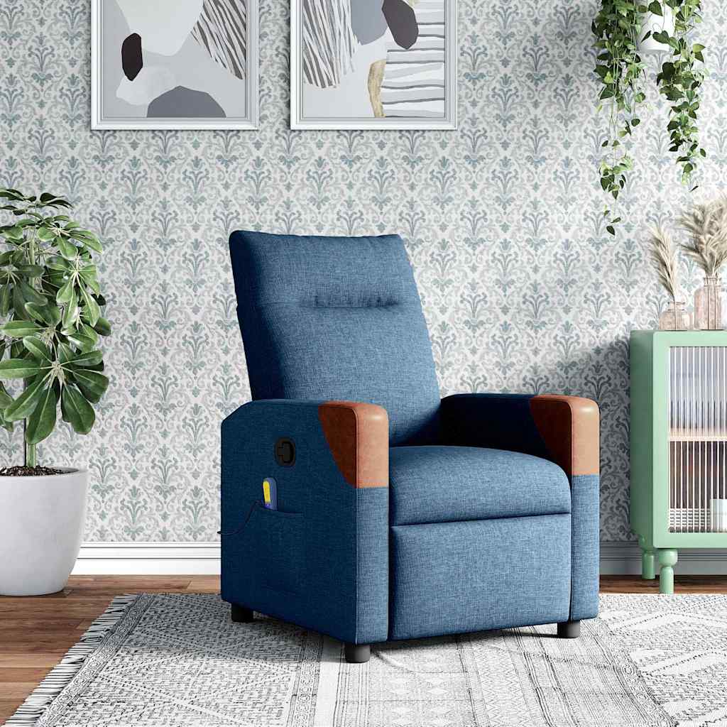 Poltrona reclinável de massagens tecido azul