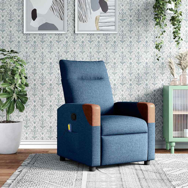 Poltrona reclinável de massagens tecido azul